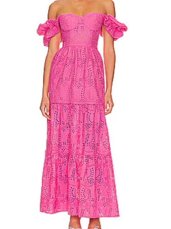 REVOLVE Dresses & Skirts - REVOLVE Hot Pink Off-Shoulder Eyelet Maxi Dress